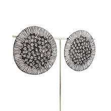 Load image into Gallery viewer, Disc Earring Black and White Triple Dash + Arc