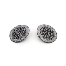 Load image into Gallery viewer, Disc Earring Black and White Triple Dash + Arc