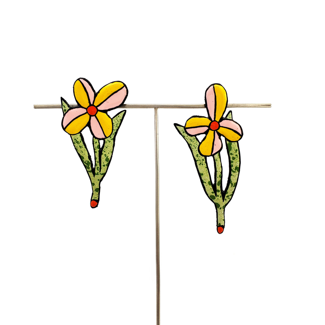 Pinwheel Flower Studs - Pink & Yellow