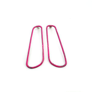 Dark Pink Asymmetric Link Post Earrings - Medium