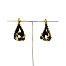 Load image into Gallery viewer, Fabric Knot Zipper Earrings, Gold and Black
