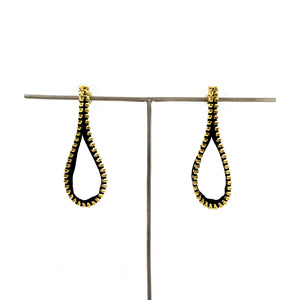 Fabric Loop Zipper Earrings, Gold and Black