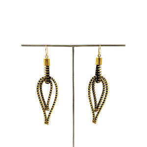 Feather Zipper Earrings, Gold and Black