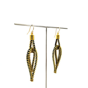 Feather Zipper Earrings, Gold and Black