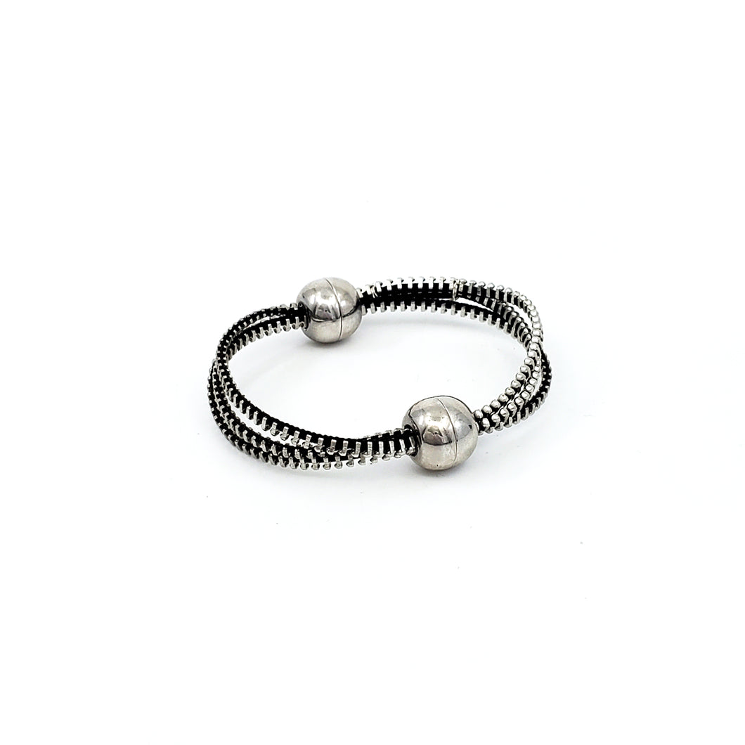 Orbit Zipper Bracelet, Silver and Black