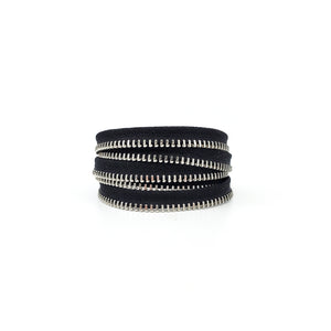 Wide Coil Zipper Bracelet, Silver and Black