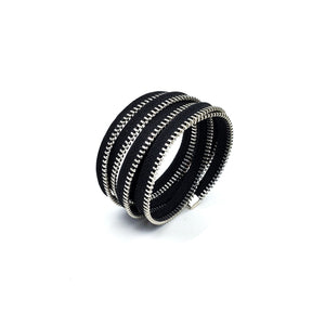 Wide Coil Zipper Bracelet, Silver and Black