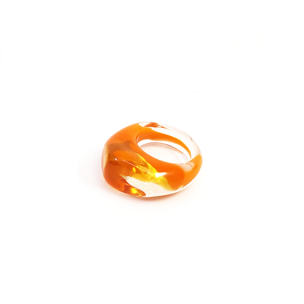 Orange and Clear Swirl - Chunky Ring