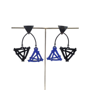 Double Triangle Earrings in Black and Ultramarine Blue with triangle post