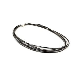 Convertible Saturn Zipper Necklace - Black and Silver
