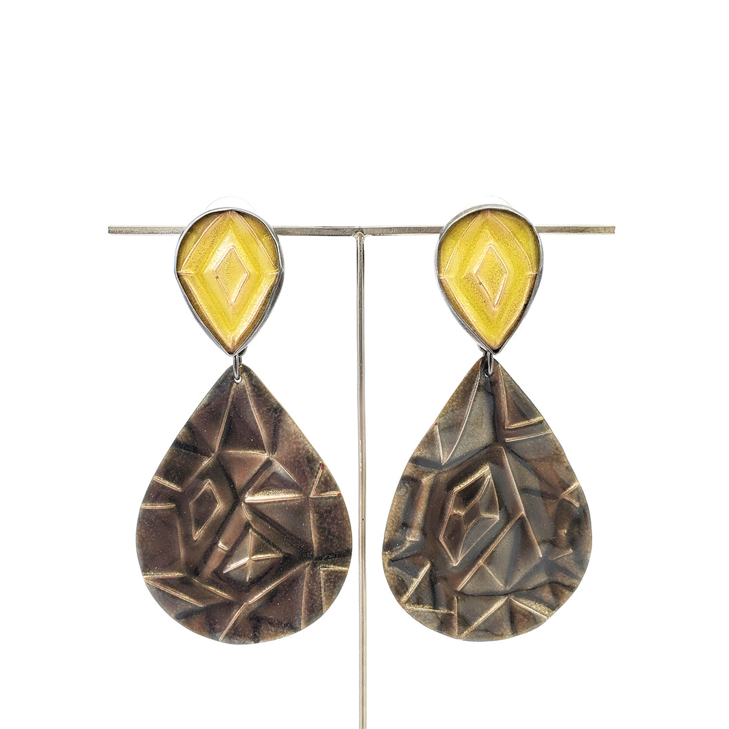 Yellow Citrine Drop with Smokey Quartz - Convertible Earrings