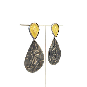 Yellow Citrine Drop with Smokey Quartz - Convertible Earrings