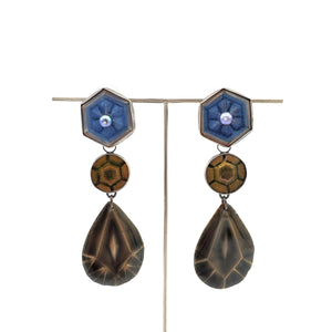 Blue, Amber, and Smokey Quartz 3 Drop - Convertible Earrings