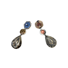 Load image into Gallery viewer, Blue, Amber, and Smokey Quartz 3 Drop - Convertible Earrings
