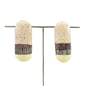 Curved Oval in Pink & Cream with Green & Yellow Dots