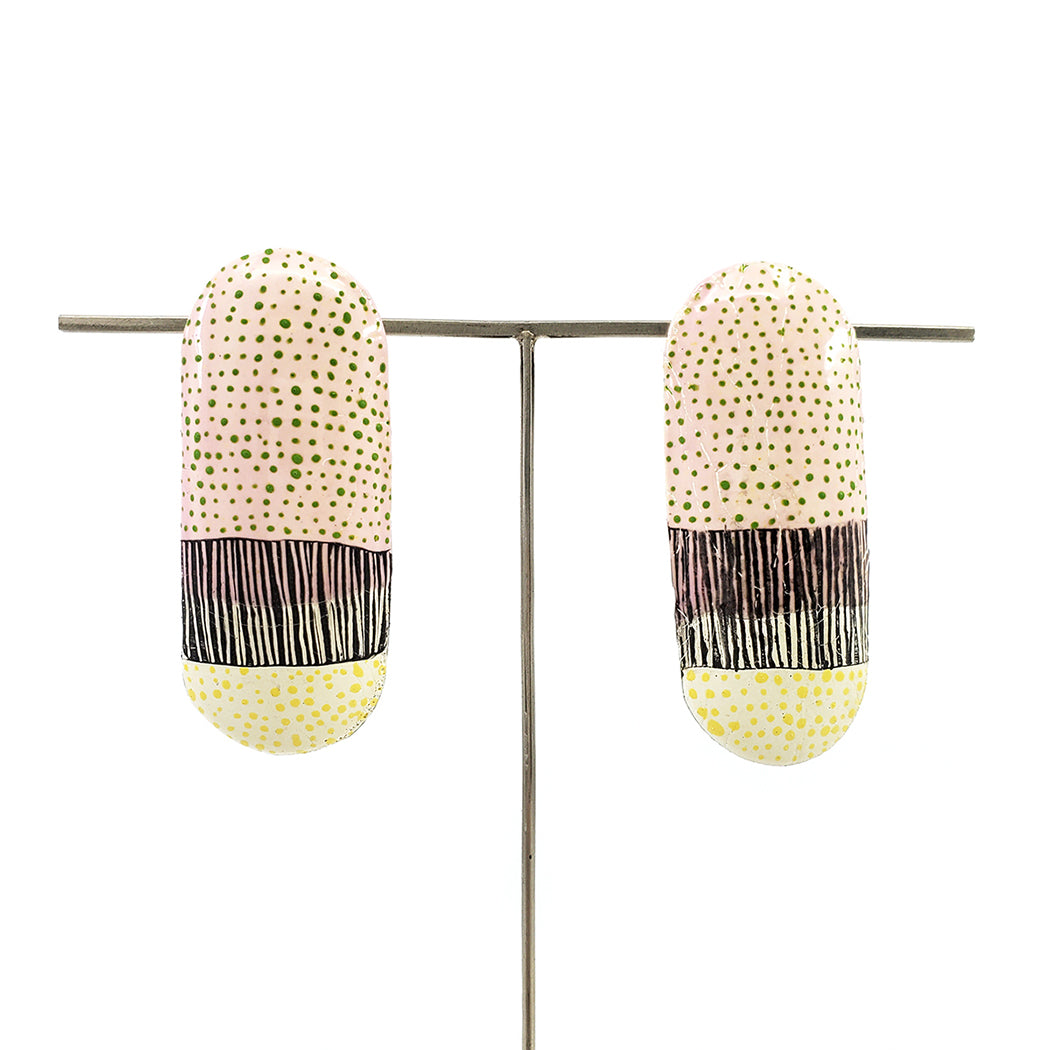 Curved Oval in Pink & Cream with Green & Yellow Dots