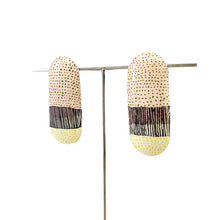 Load image into Gallery viewer, Curved Oval in Pink &amp; Cream with Green &amp; Yellow Dots
