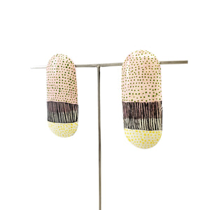 Curved Oval in Pink & Cream with Green & Yellow Dots