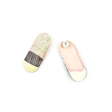 Load image into Gallery viewer, Curved Oval in Pink &amp; Cream with Green &amp; Yellow Dots
