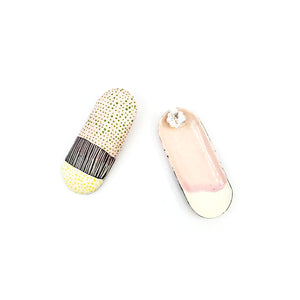 Curved Oval in Pink & Cream with Green & Yellow Dots