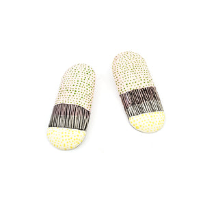 Curved Oval in Pink & Cream with Green & Yellow Dots