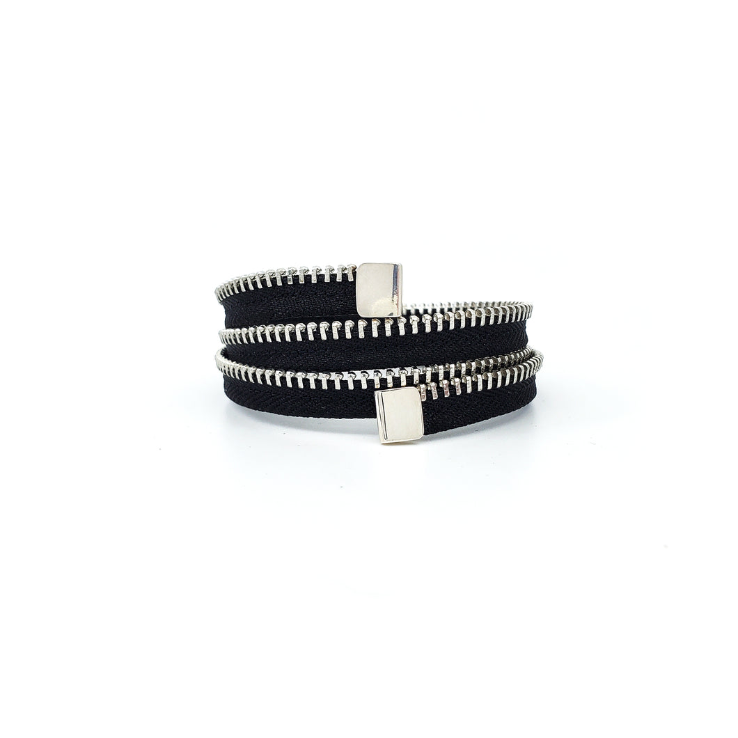 Thin Coil Zipper Bracelet - Silver & Black